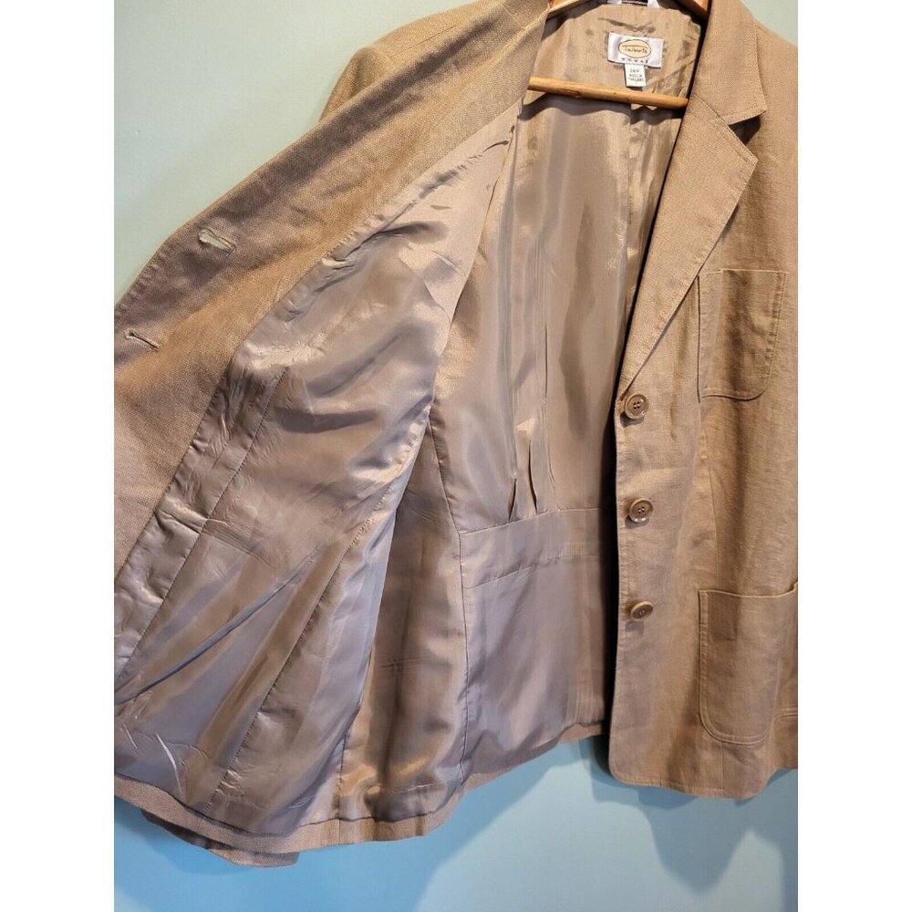 Talbots Beige 100% Irish Linen 3 Button Blazer Sz 14w Pockets - Picture 5 of 7